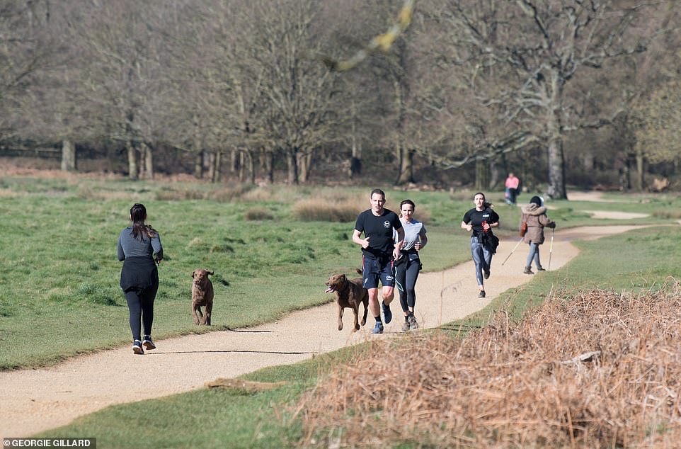 Vrapuesit dhe shëtitësit e qenve ishin jashtë në fuqi sot në Richmond Park të Londrës, por ata duket se ishin më në përputhje me rregullat e distancimit shoqëror të qeverisë