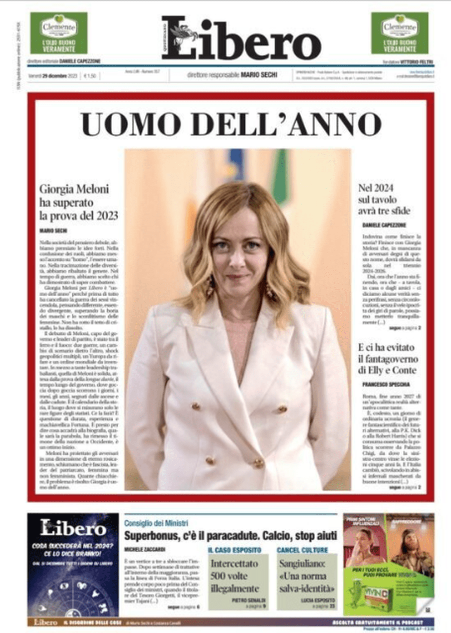 Një gazetë shpall Giorgia Meloni-n 'burri i vitit'
